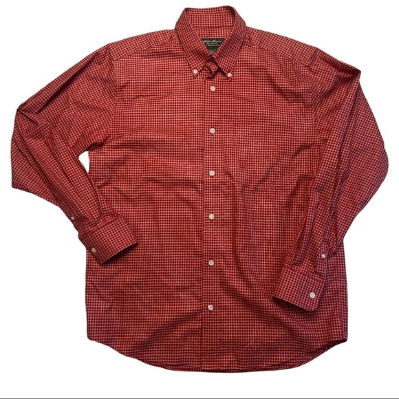Eddie Bauer Red Plaid Casual Button Down Shirt Size M Relaxed Fit Checked L/S - Picture 1 of 11